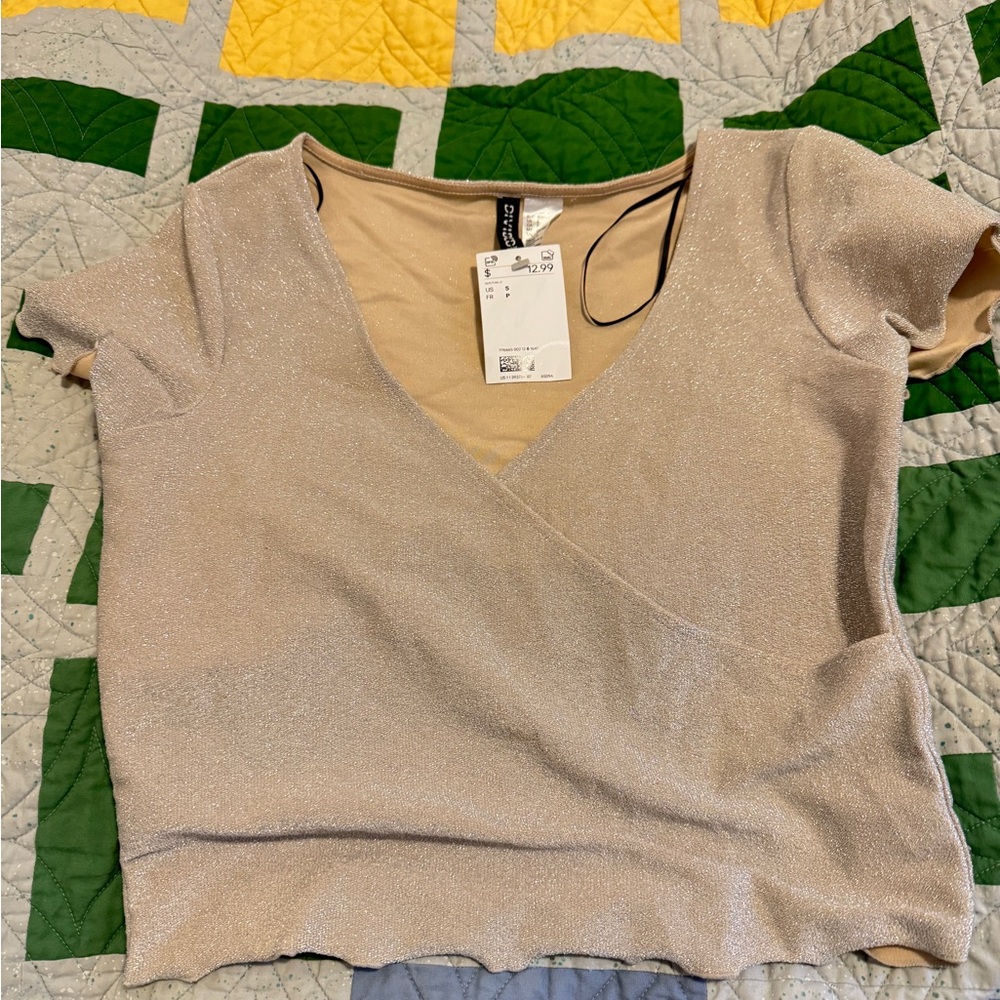 NWT Beige Shimmer Wrap Crop Top
